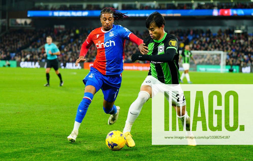 Michael Olise of Crystal Palace battles with Kaoru Mitoma of Brighton  Crystal Palace v Brighton