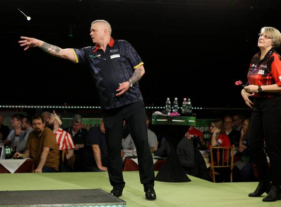 Darts World Senior Darts Colin McGarry in action during the semi final ...