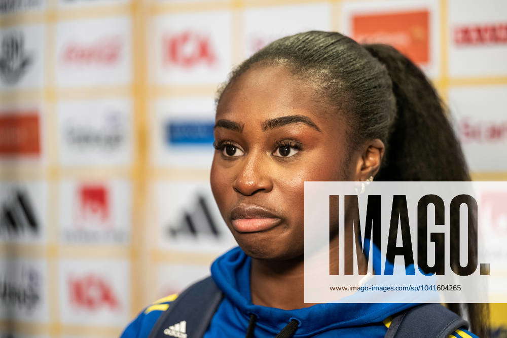 240228 Monica Jusu Bah of Sweden in the mixed zone after the UEFA