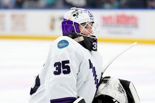 ELMONT, NY - MARCH 03: Maddie Rooney 35 Of The PWHL Minnesota Defends ...