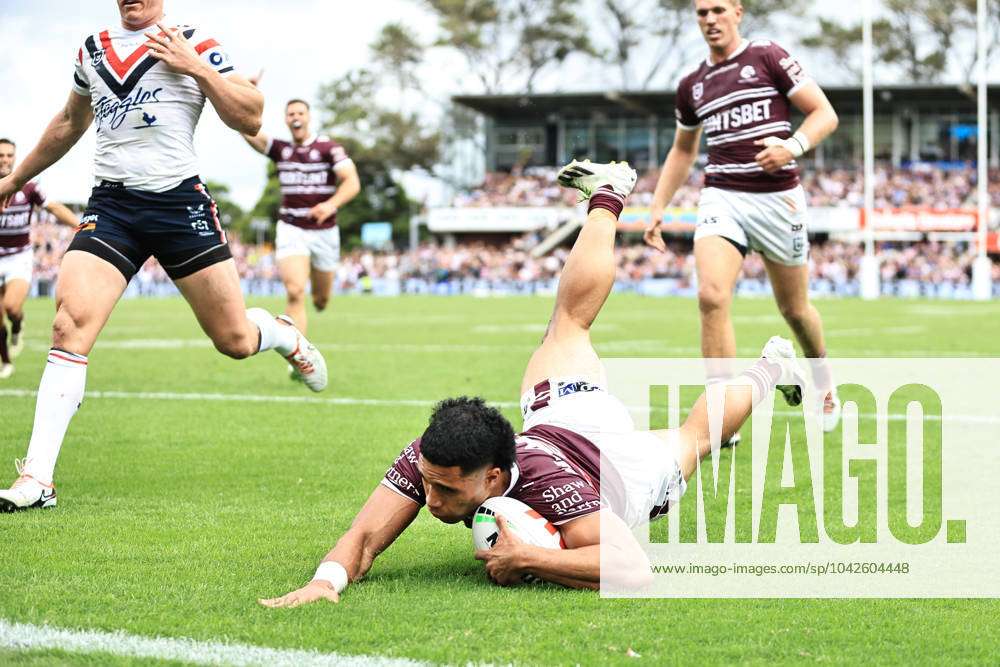 NRL SEA EAGLES ROOSTERS, Tolutau Koula of the Sea Eagles scores a try  during the NRL