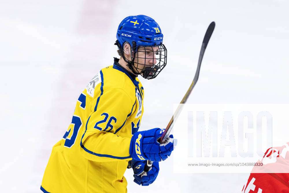 240417 Eric Nilsson of Sweden during the 5 nations under 17 hockey game between Sweden and