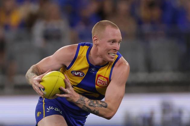 AFL EAGLES BOMBERS, Bailey J. Williams of the Eagles and Todd Goldstein ...