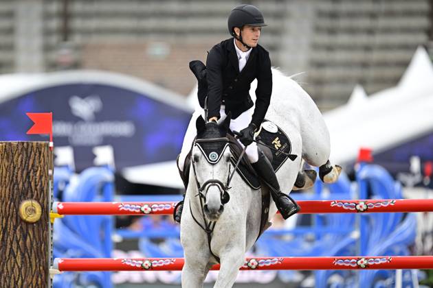 STOCKHOLM, SWEDEN 20240628 Kyle Timm, Canada, on his horse Casino ...