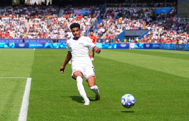 August 02 2024: Nathan Harriel controls the ball during a Olympics ...