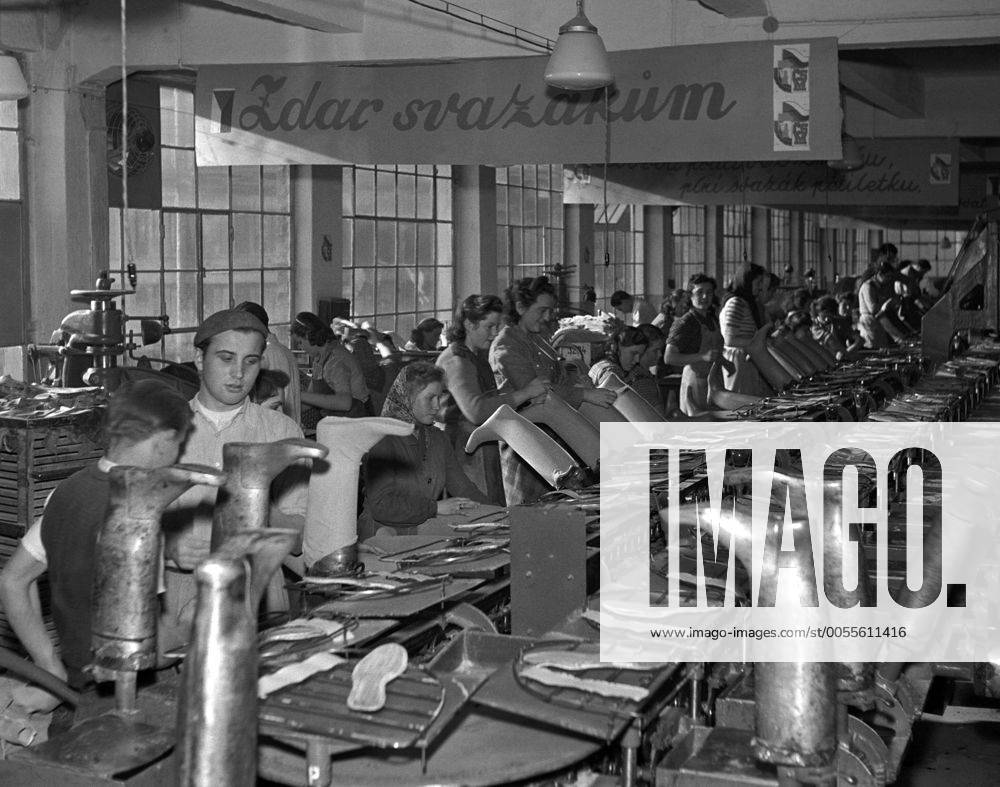 Czechoslovakia Gottwaldov 1950. Shoe factory workers employed by Svit