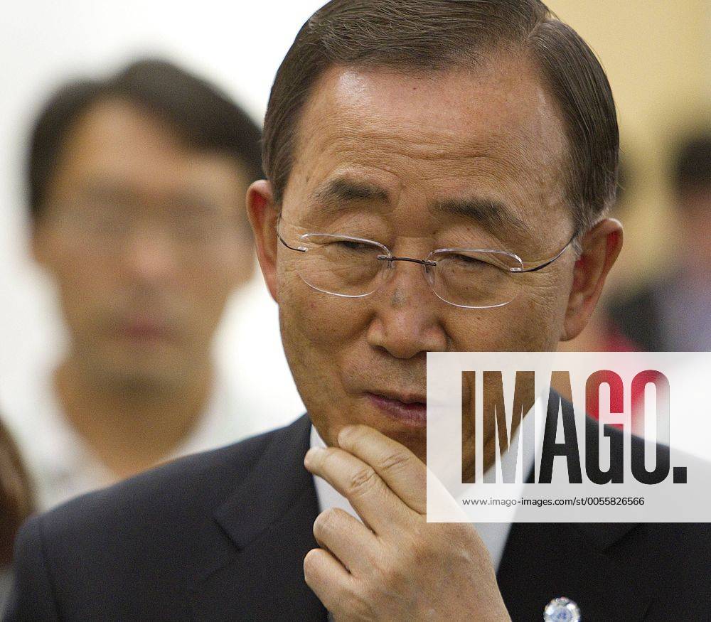 UN Secretary General Ban Ki-moon listens to project summaries while on ...