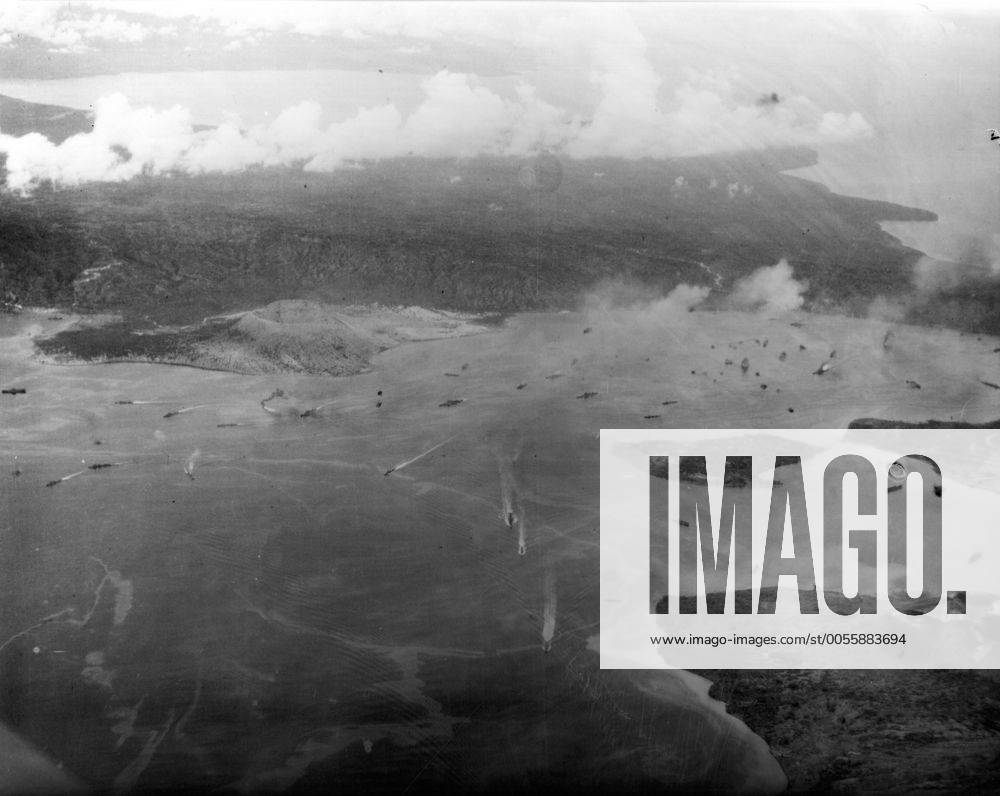 A US aerial raid on Rabaul . This picture was taken by a plane from the ...