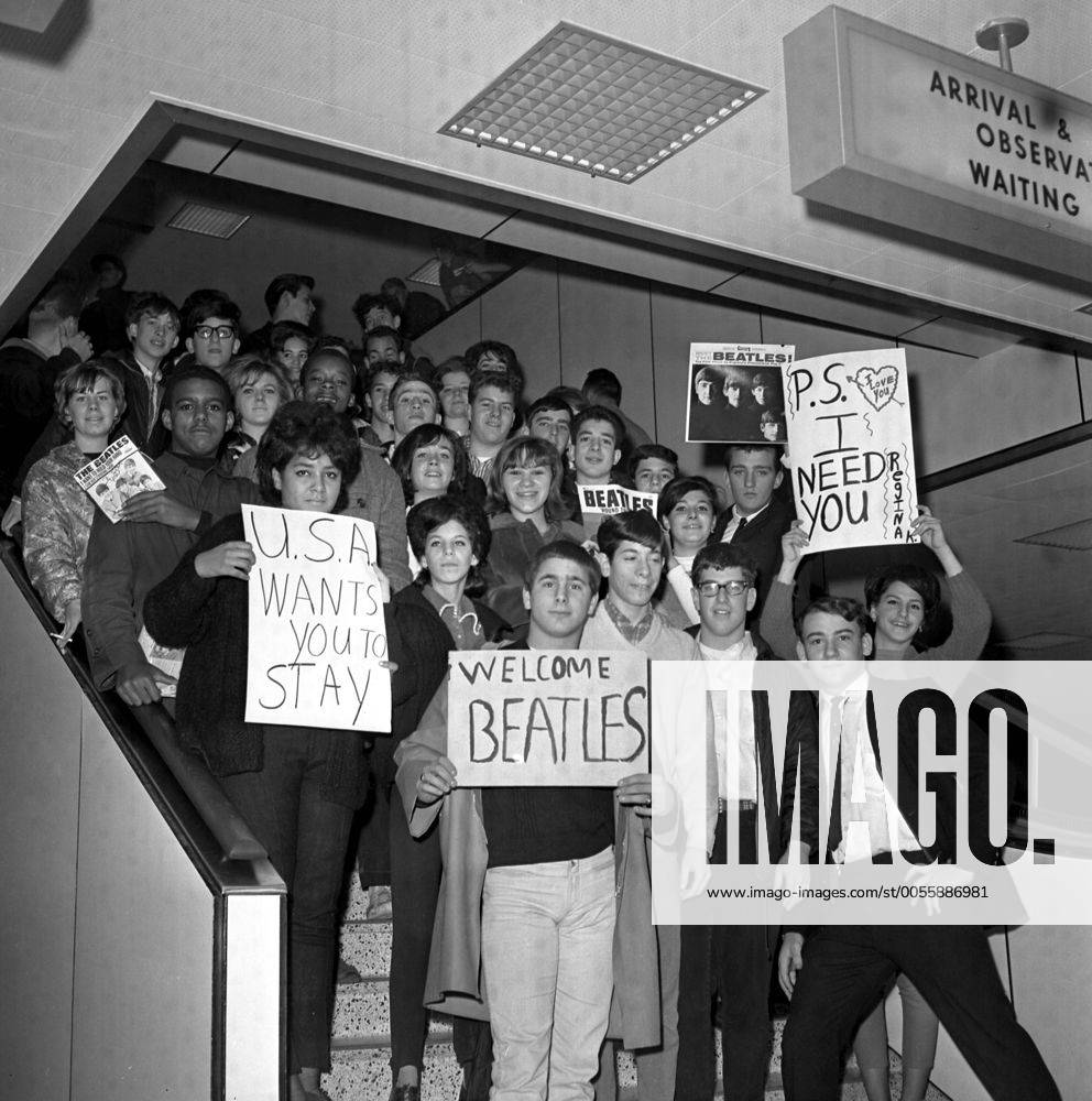 The Beatles - Fans pack a stairway at New York s JFK Airport to greet ...