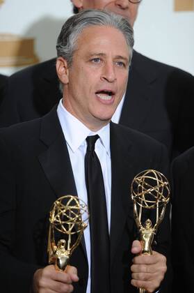 Jon Stewart appears backstage with Emmys he won for The Daily Show at ...