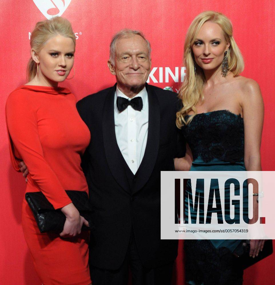 Kristina Shannon, Hugh Hefner and Karissa Shannon (L-R) arrive for the  MusiCares Person of the Year