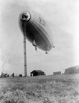 Moored at her mast the R33 Airship at Pulham Airship Station , Pulham ...