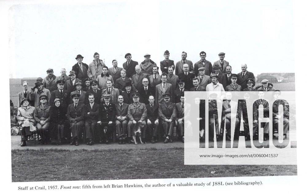 Staff at Crail 1957. Front Row fifth from left Brian Hawkins