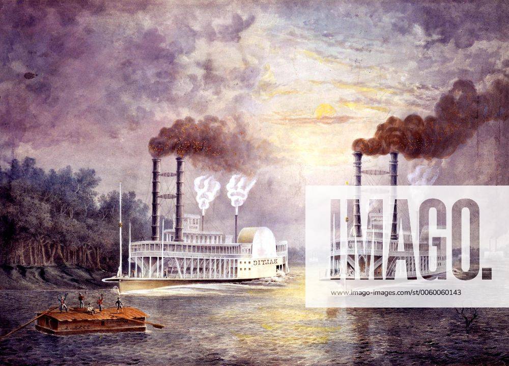 Steamboat Race On The Mississippi 1859. Mark Twain And His World, By ...