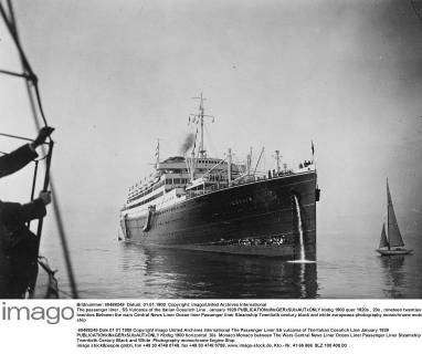 The passenger liner , SS Vulcania of the Italian Cosulich Line ...