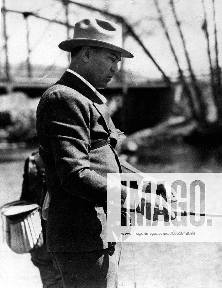 Aug. 5, 1945 Manassa, CO, USA JACK DEMPSEY fishing on the Colorado