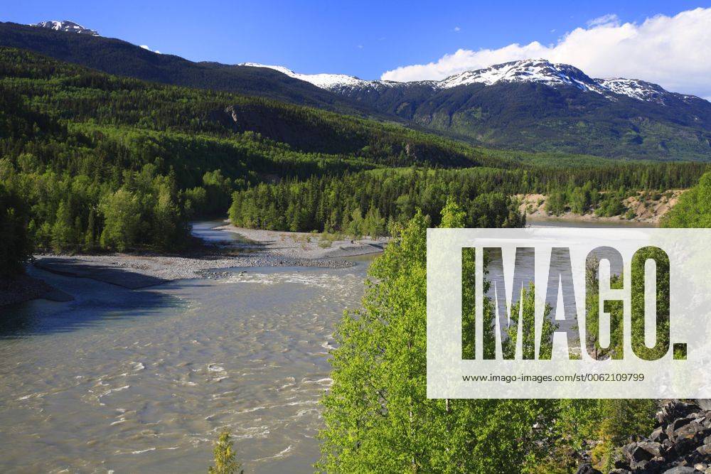 View of Skeena River and mountains from Highway 16 near Kitwanga ...