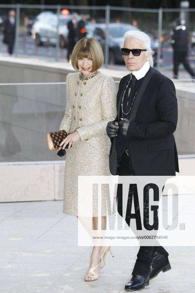 Anna Wintour and Karl Lagerfeld arriving at the Louis Vuitton art museum  inauguration, a week before its official opening to the public, on October  20, 2014 in Paris, France. Photo by ABACAPRESS.COM