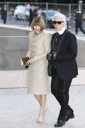 Anna Wintour and Karl Lagerfeld arriving at the Louis Vuitton art museum  inauguration, a week before its official opening to the public, on October  20, 2014 in Paris, France. Photo by ABACAPRESS.COM