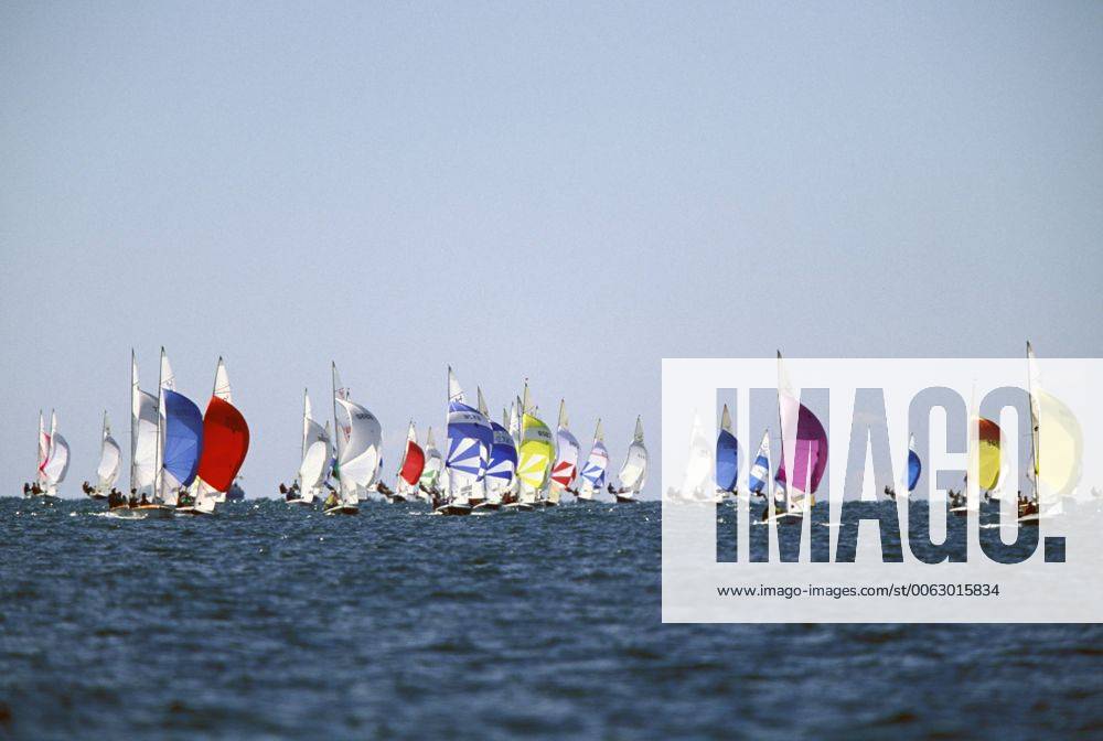 505 dinghies racing downwind at the World Championships in Hayannis ...