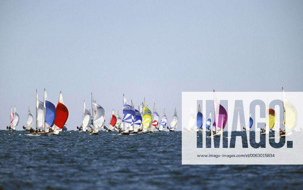 505 dinghies racing downwind at the World Championships in Hayannis ...