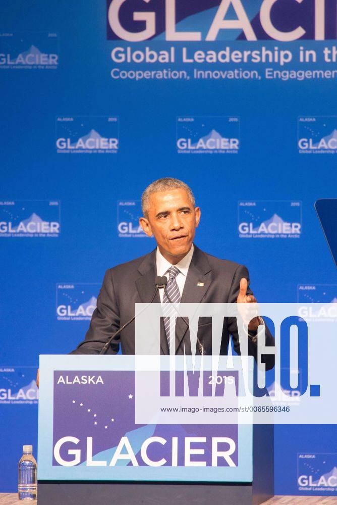 Anchorage, Alaska, U.S - President Barack Obama speaking at GLACIER ...