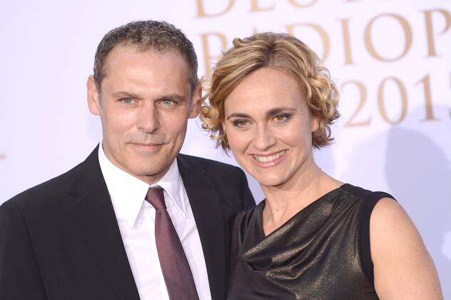 Caren Miosga with husband Tobias Grob at the presentation of the German Radio Prize 2019 in the