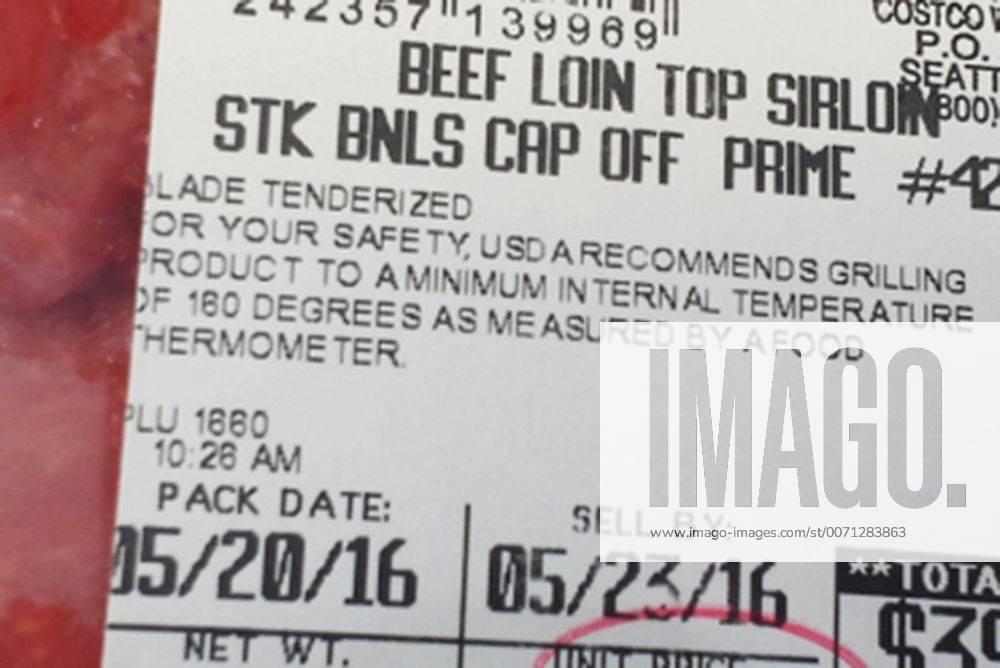 May 20, 2016 USA The label on blade tenderized beef sold at Costco