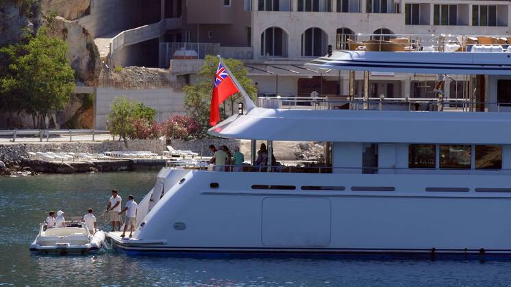 PETARA yacht in bay - Dubrovnik, Croatia 21.07.2016., Dubrovnik, Croatia - The yacht Petara owned by Bernie Ecclestone is anchored in the bay of Zaton where his ex wife Slavica Ecclestone bought a house that is under construction.  ZeljkoxLukunic PIXSELL