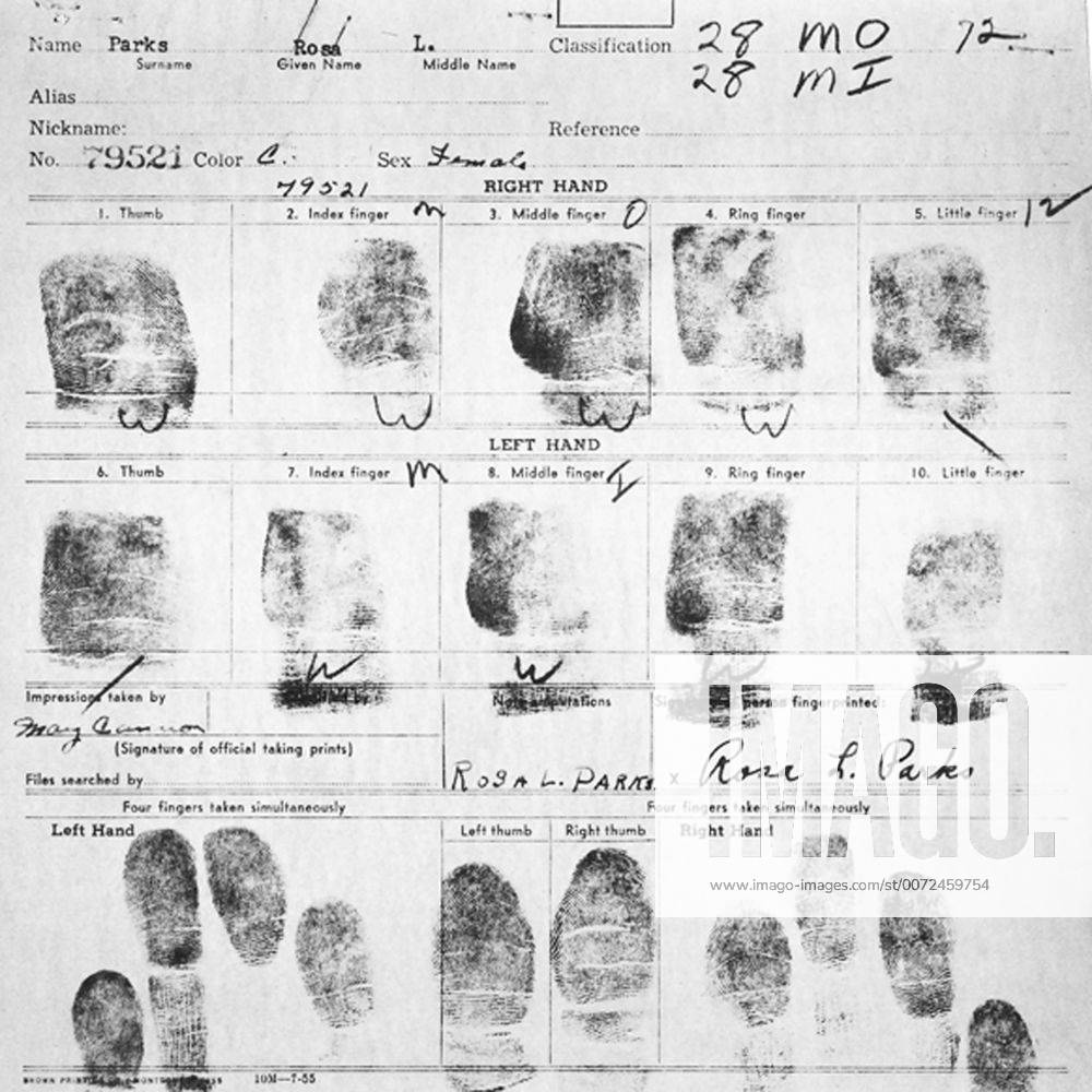 Fingerprint Card Of Rosa Parks Civil Case 1147 Browder, Et Al V. Gayle 