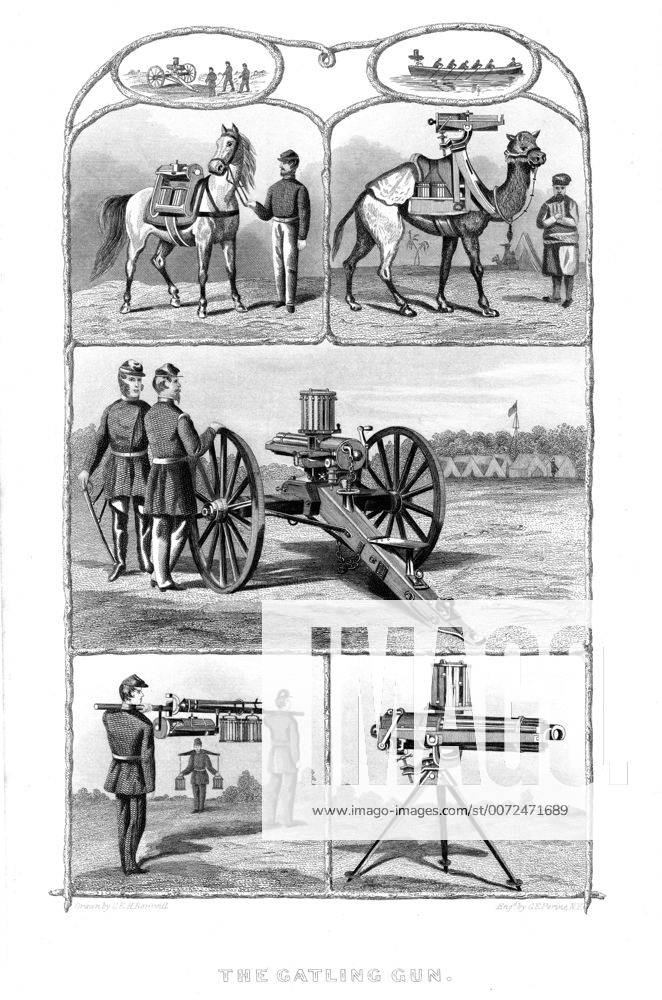 Gatling rapid fire gun (1861-1862): various models. From The Science ...