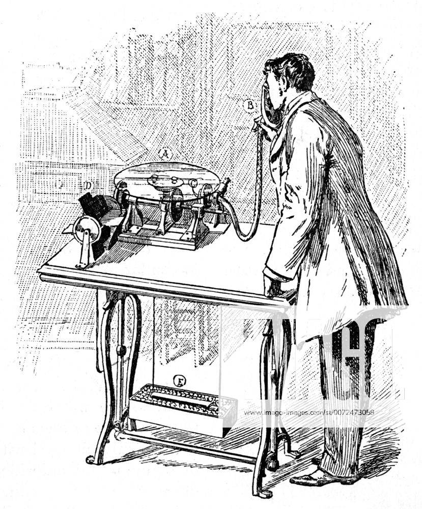 Making recording on Emile Berliner s Gramophone (1887). Speaking into ...