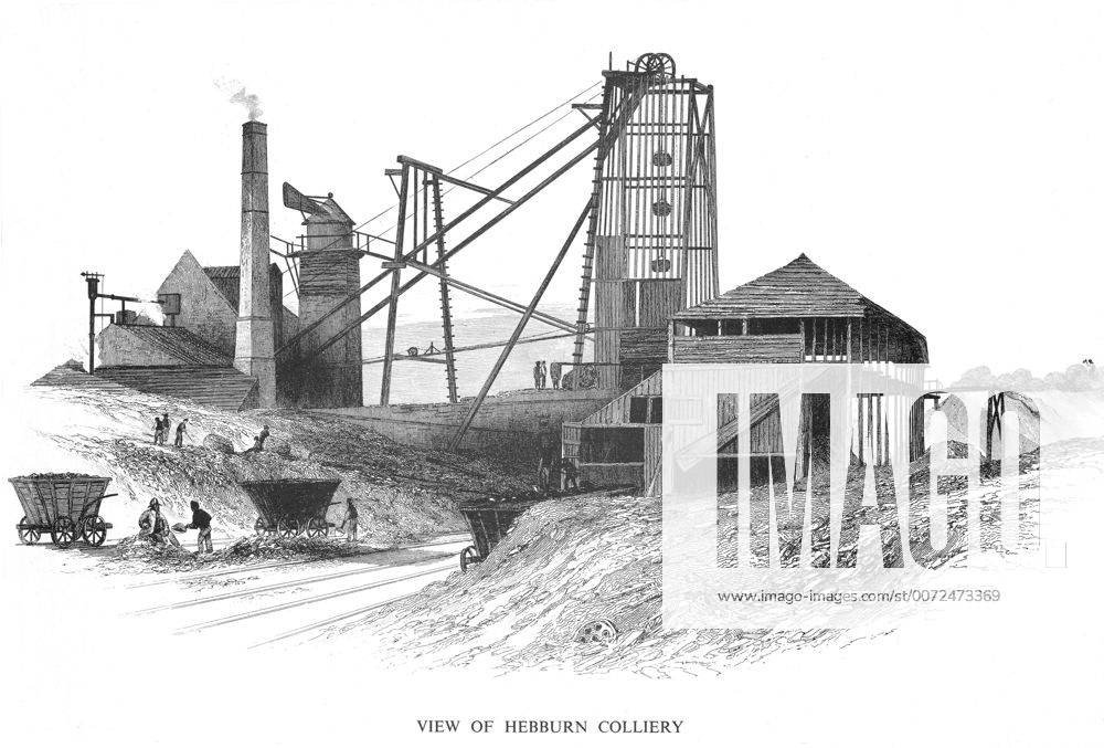 Pithead at Hebburn Colliery, Newcastle area, showing engine house (left ...