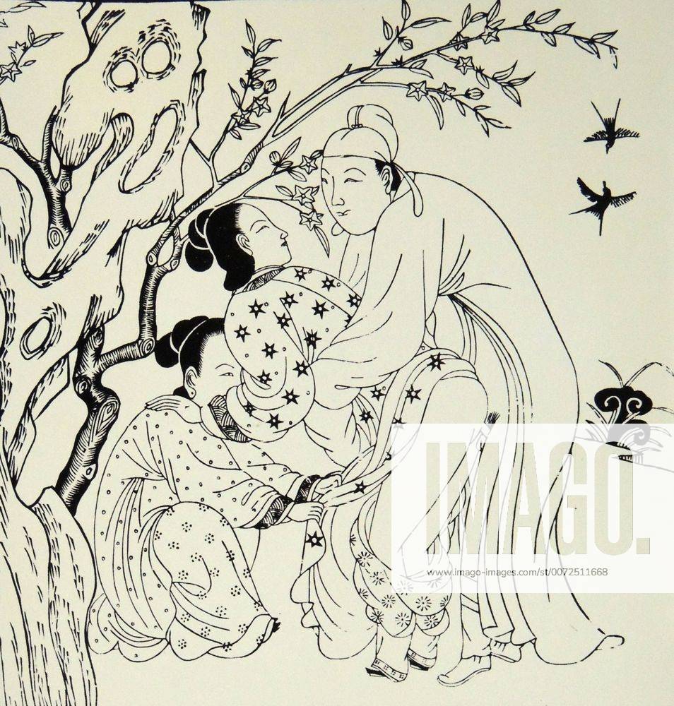 Ming Period, Chinese engraving showing an erotic scene. The Ming Dynasty,  also Empire of the Great