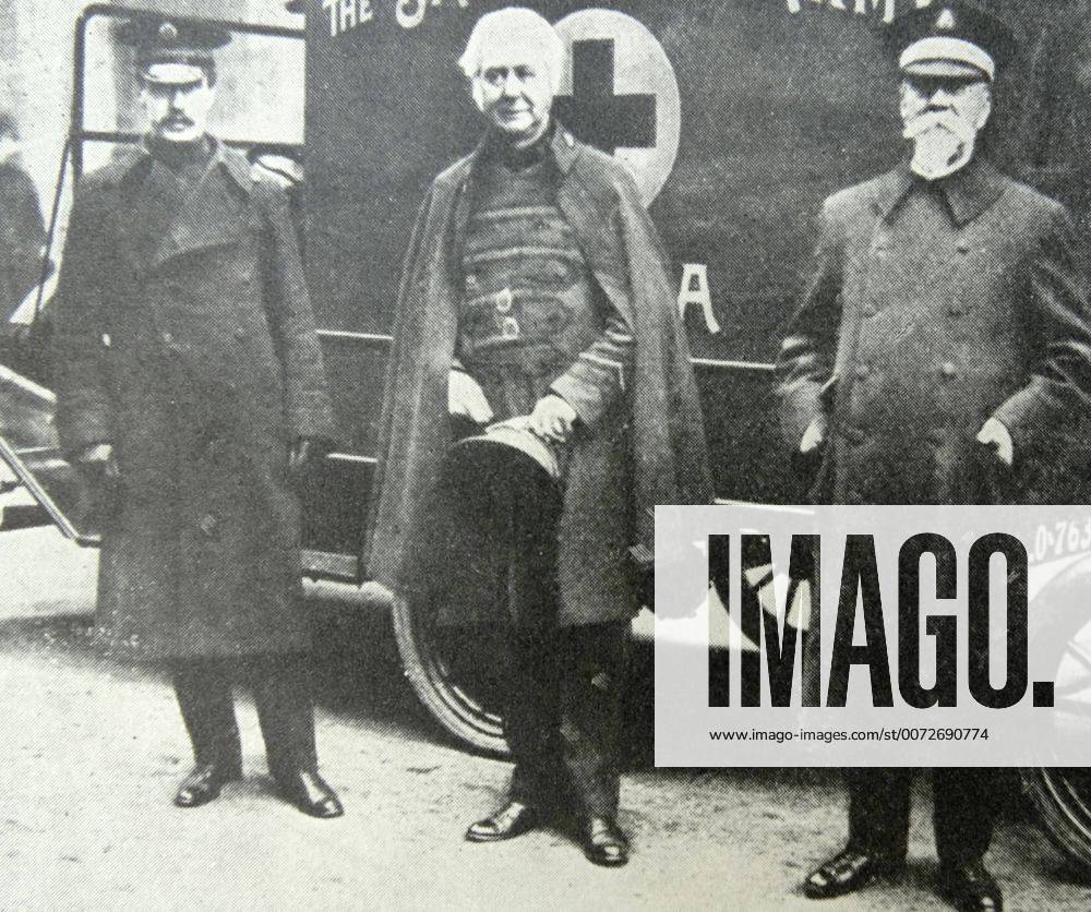 General Bramwell Booth with Salvation army ambulances; for the Red ...