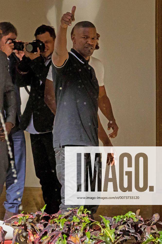 US actor Eric Marlon known as Jamie Foxx, greets the media