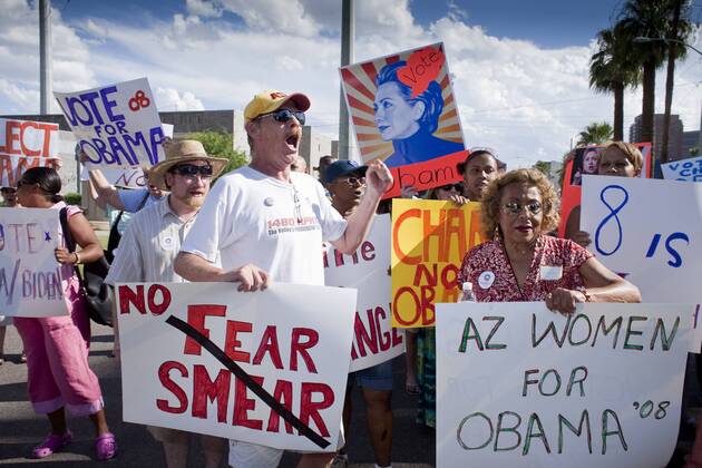 Obama 2008. Sign Sep 10, 2008 - Phoenix, Arizona, USA - People wave Barack Obama ...