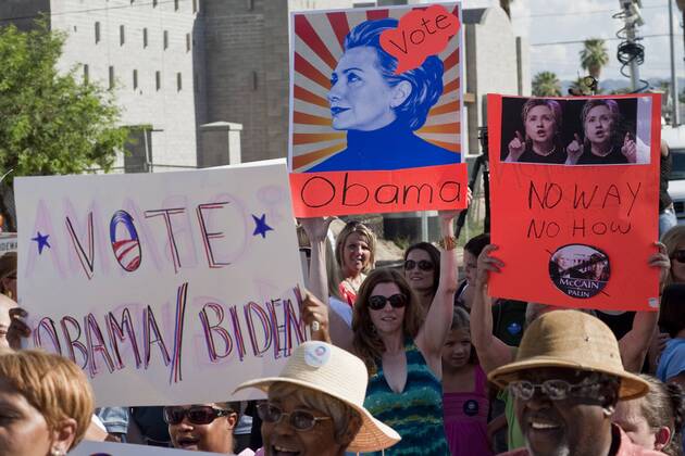 Obama 2008. Sign Sep 10, 2008 - Phoenix, Arizona, USA - People wave Barack Obama ...