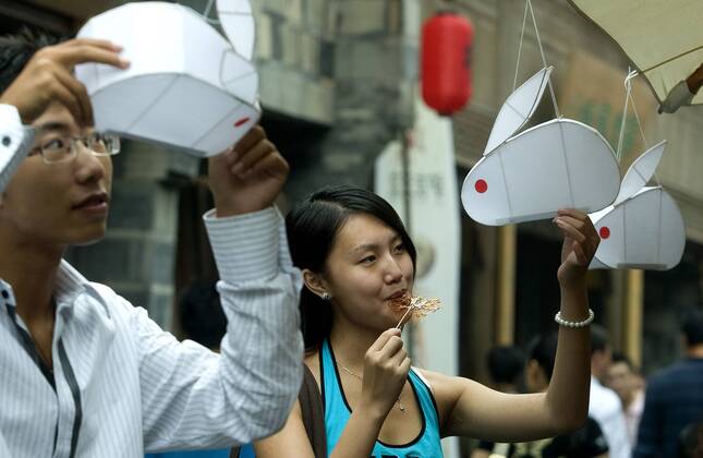 Lychee Rabbit Chengdu Sep 13, 2008 - Chengdu, Sichuan, China - Rabbit-shaped lanterns are ...