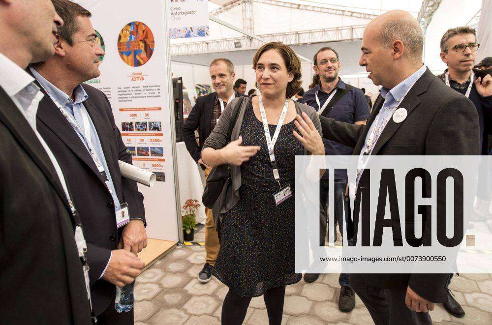 Barcelona s Mayor Ada Colau (C) visits the United Narions Conference on ...