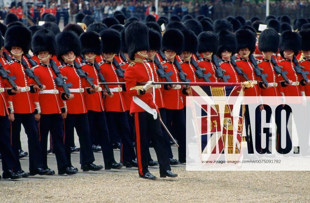 Colour bearer leads soldiers at Trooping the Colour, London, United Kingdom