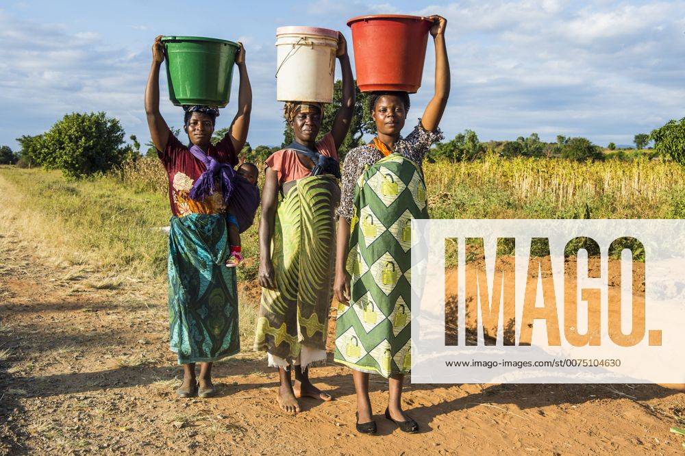 Bucket Woman Local women carrying buckets on their heads, Malawi