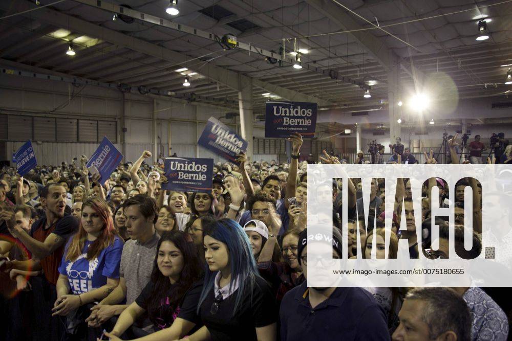 A crowd of Bernie Sanders supporters at a rally in Phoenix, Arizona on ...