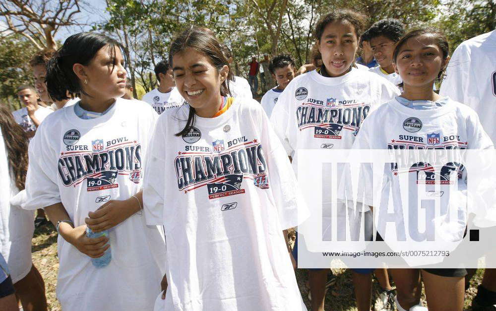 Feb 13, 2008 - San Gregorio, Diriamba, Nicaragua - Nicaraguan children  receive 2008 Super bowl XLII apparel intended for the losing team, the New  England Patriots, from World Vision organization at the