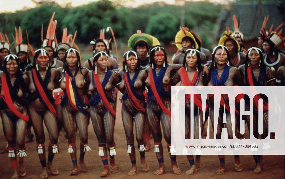 Jul 18 2005 Amazon Brazil Kayapo Women Dancing During A Festival To Be Able To Dance More