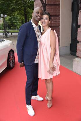 Yared Dibaba with wife Fernanda de Sousa Dibaba at the premiere of the ...