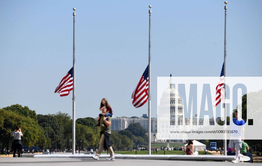 (171002) WASHINGTON, Oct. 2, 2017 U.S. national flags fly at half