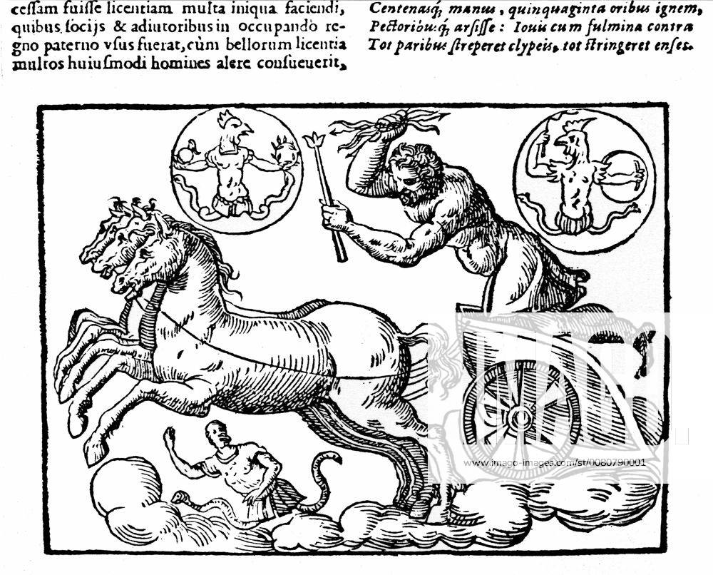 GREEK MYTHOLOGY ZEUS Zeus, with his horsedrawn chariot, holding in