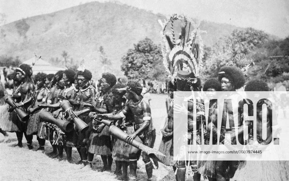 Village dancers at Port Moresby , New Guinea , during local festival ...