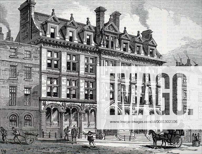 Illustration depicting the new building of the Daily News in Bouverie